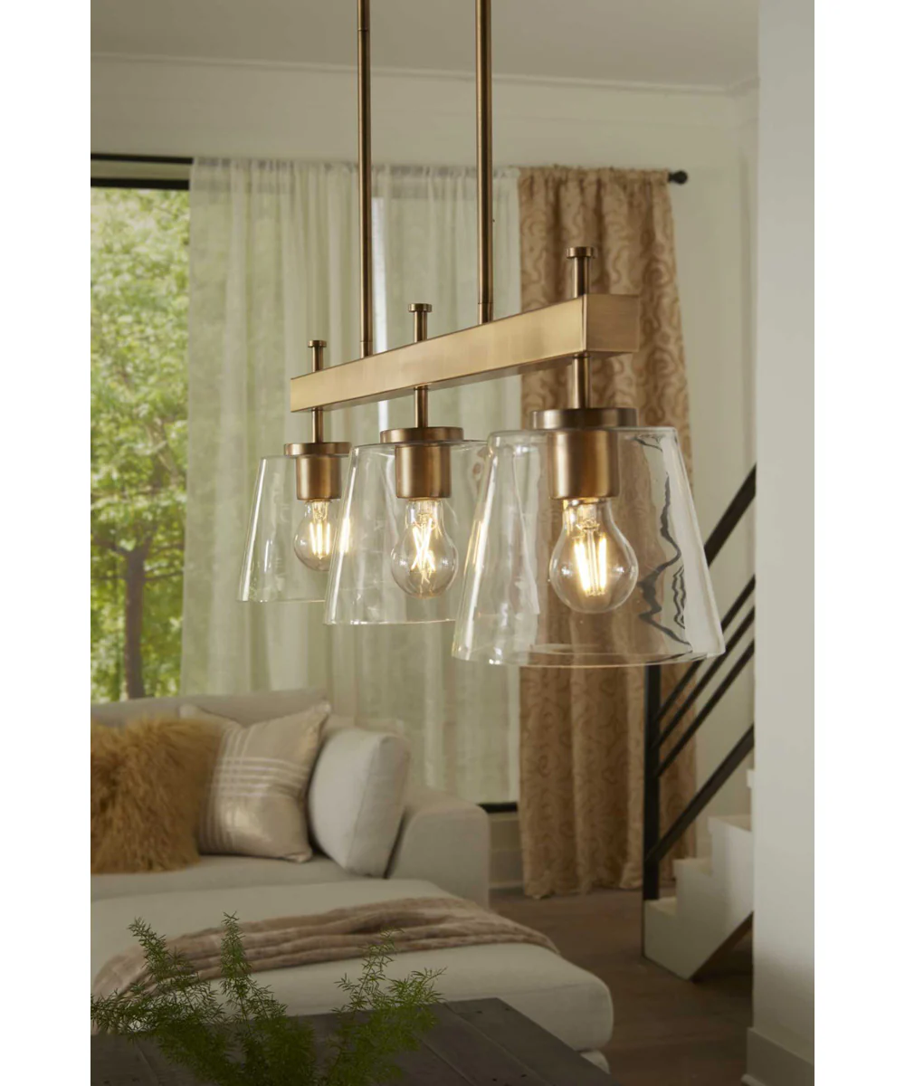 Saffert 3-Light New Traditional Clear Glass Linear Island Chandelier Light Vintage Brass - Image 4