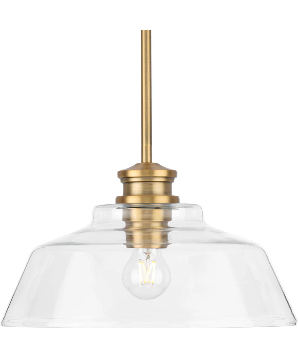 Singleton 1-Light 14" Farmhouse Medium Pendant Light with Clear Glass Shade Vintage Brass