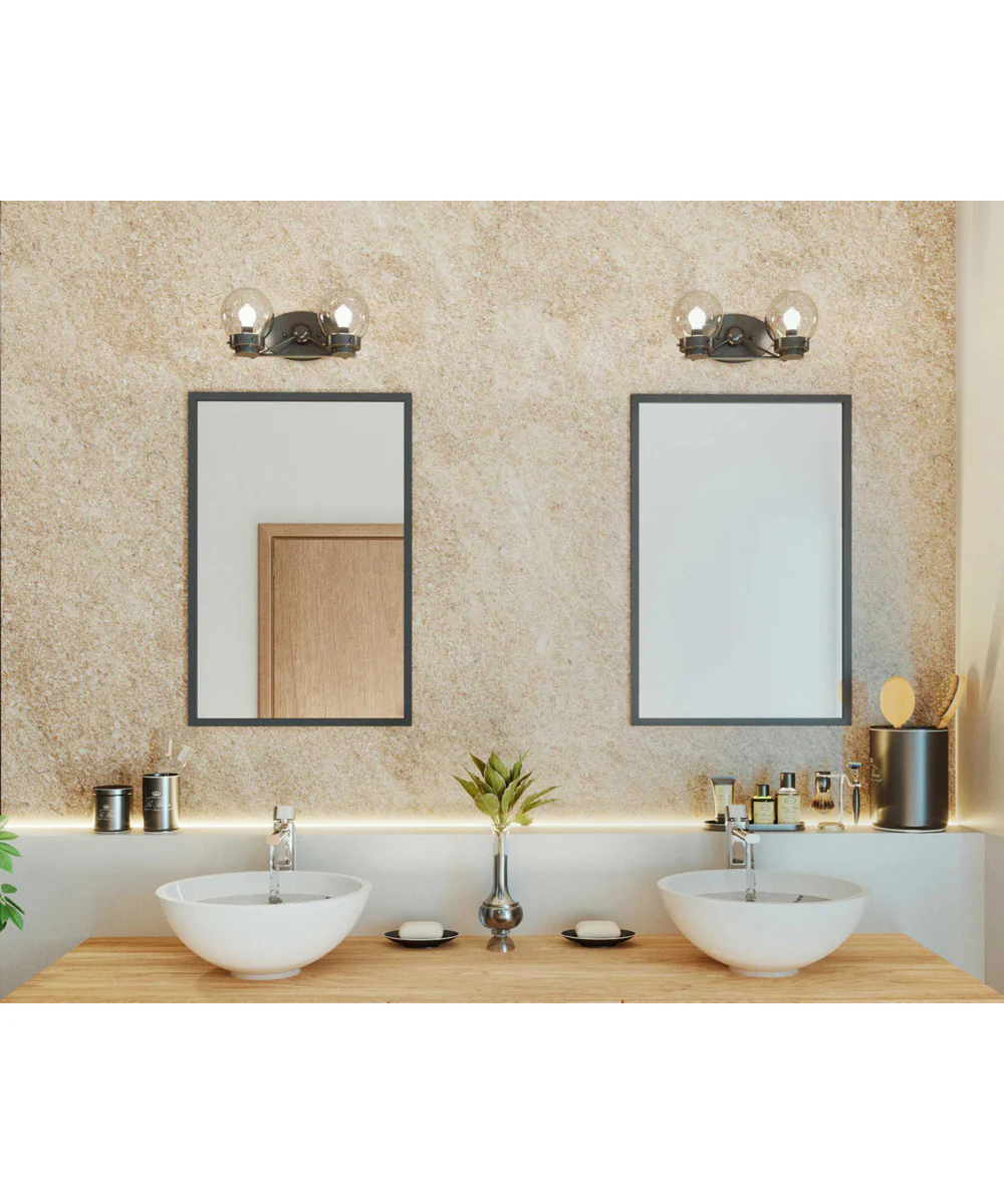 Spatial 2-Light Clear Glass Global Bath Vanity Light Matte Black - Image 2