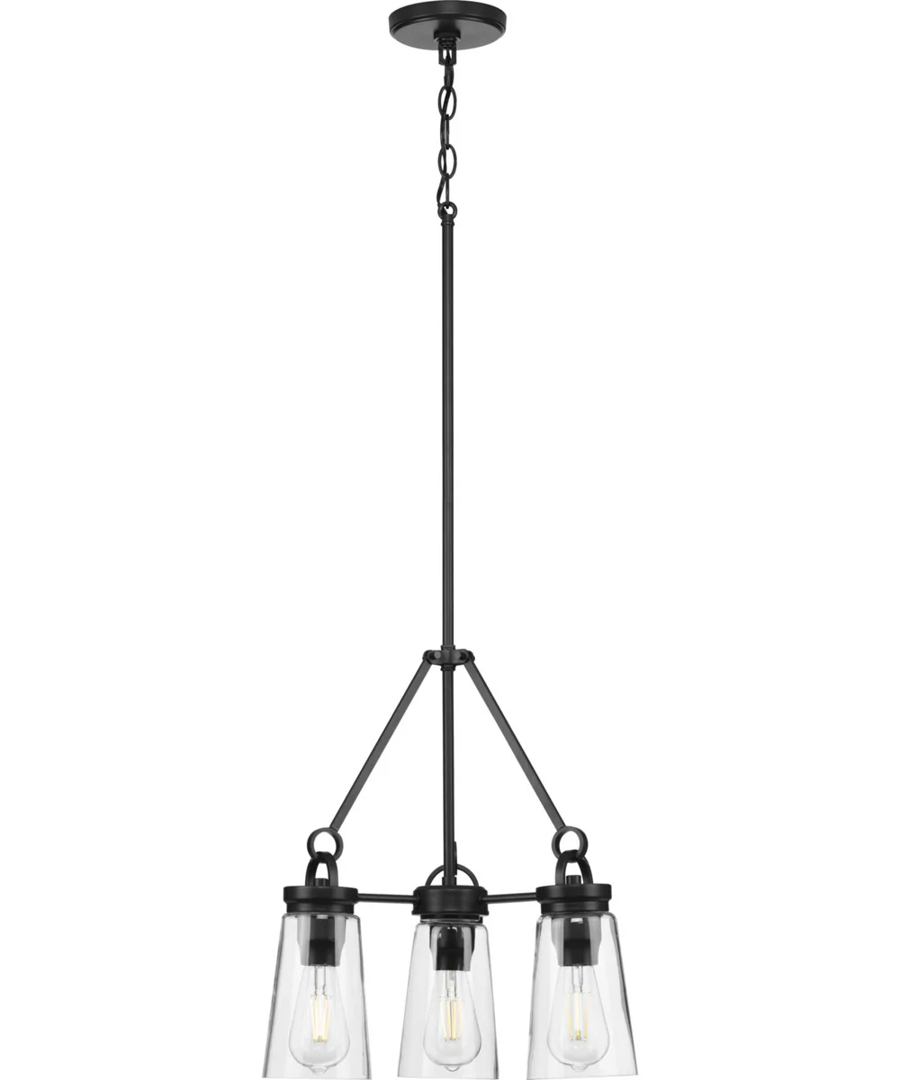 Stockbrace 3-Light Clear Glass Farmhouse Style Chandelier Light Matte Black - Image 2