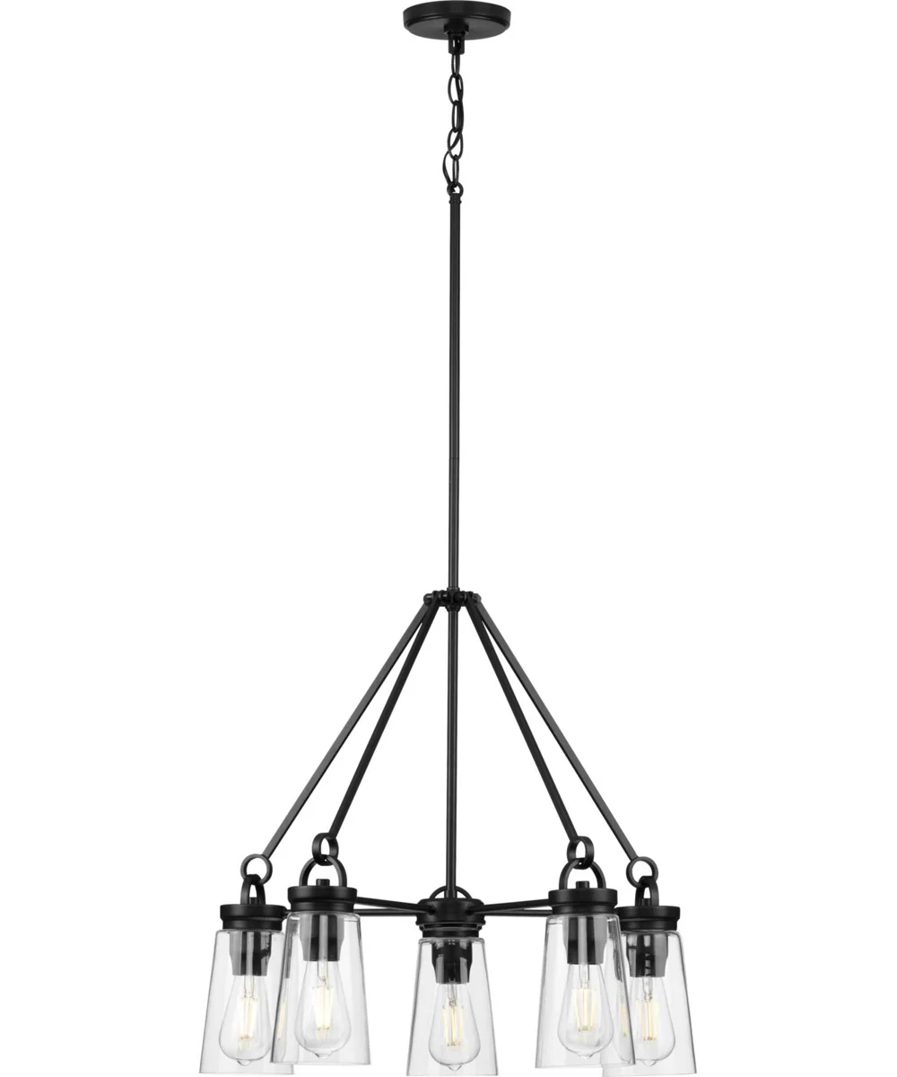 Stockbrace 5-Light Clear Glass Farmhouse Style Chandelier Light Matte Black - Image 2