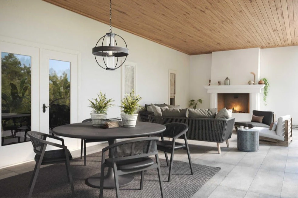 Terrace  1-Light Clear Seeded Glass Global Outdoor Hanging Light Matte Black - Image 2