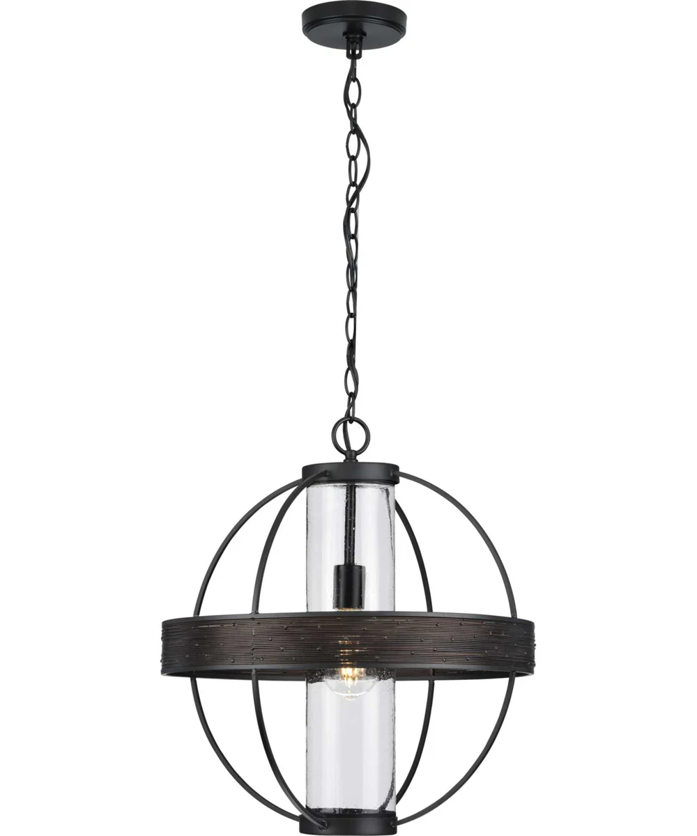 Terrace  1-Light Clear Seeded Glass Global Outdoor Hanging Light Matte Black - Image 4