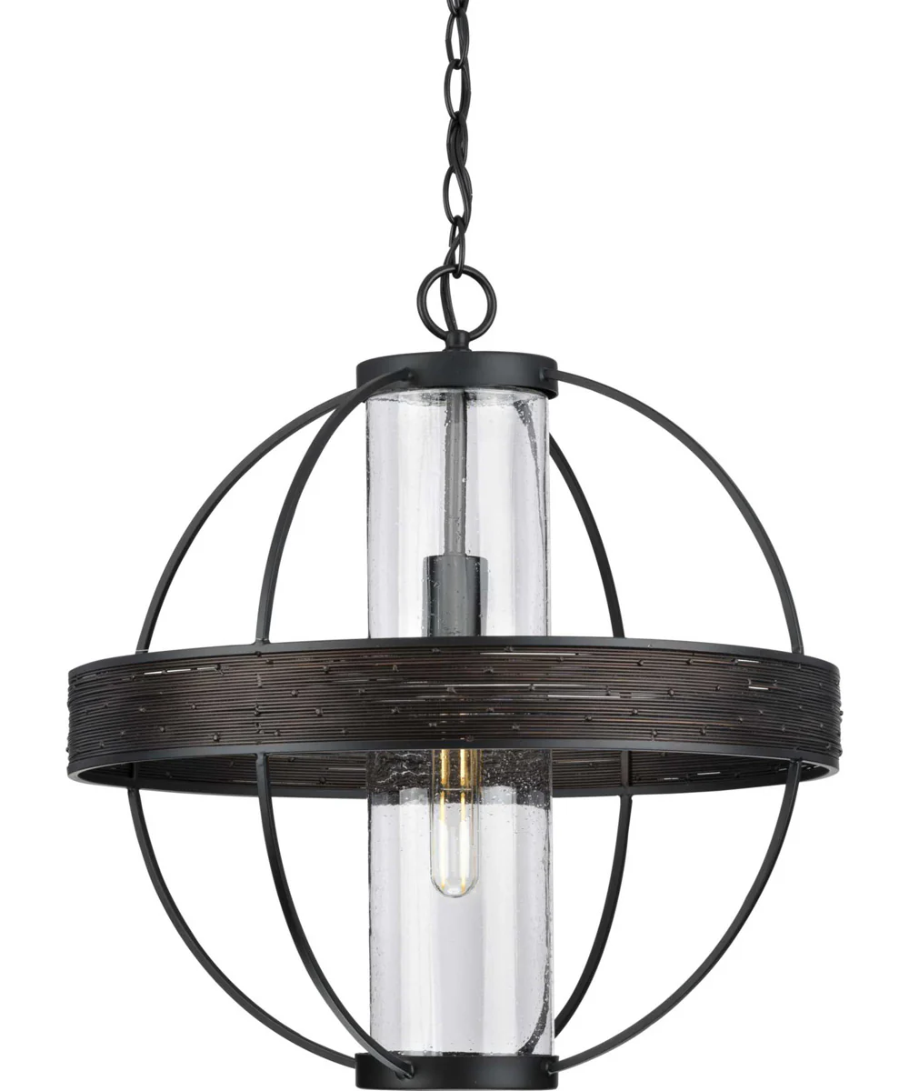 Terrace  1-Light Clear Seeded Glass Global Outdoor Hanging Light Matte Black - Image 6