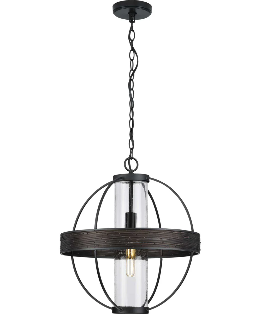 Terrace  1-Light Clear Seeded Glass Global Outdoor Hanging Light Matte Black - Image 8