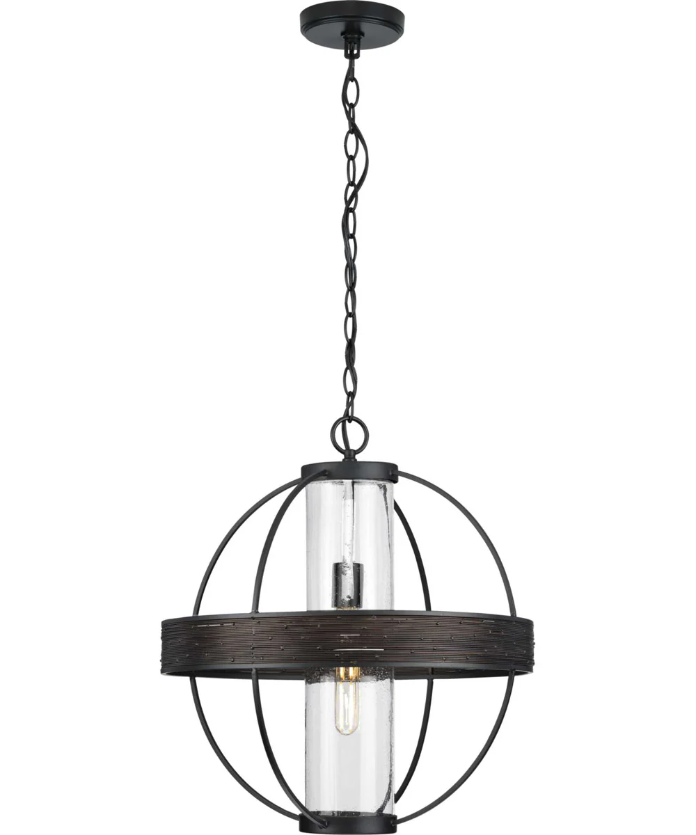 Terrace  1-Light Clear Seeded Glass Global Outdoor Hanging Light Matte Black - Image 9
