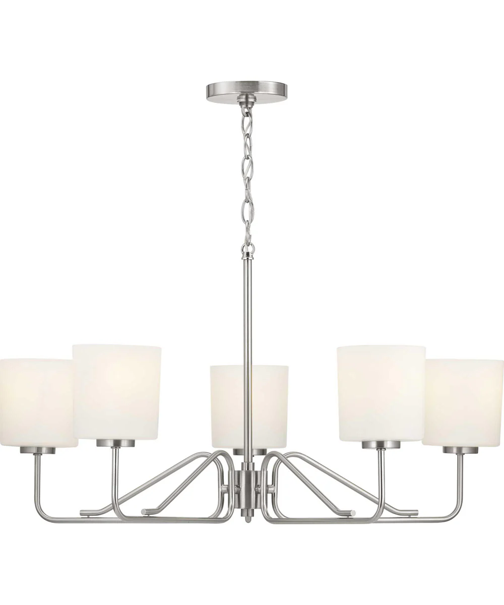 Tobin 5-Light Etched White Glass Modern Chandelier Light Brushed Nickel - Image 2