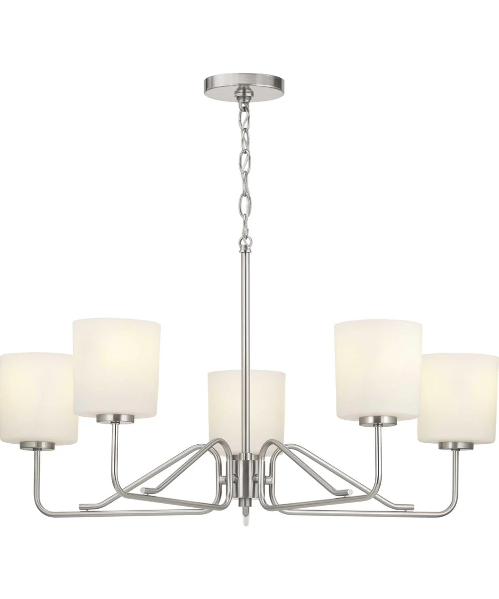 Tobin 5-Light Etched White Glass Modern Chandelier Light Brushed Nickel - Image 4