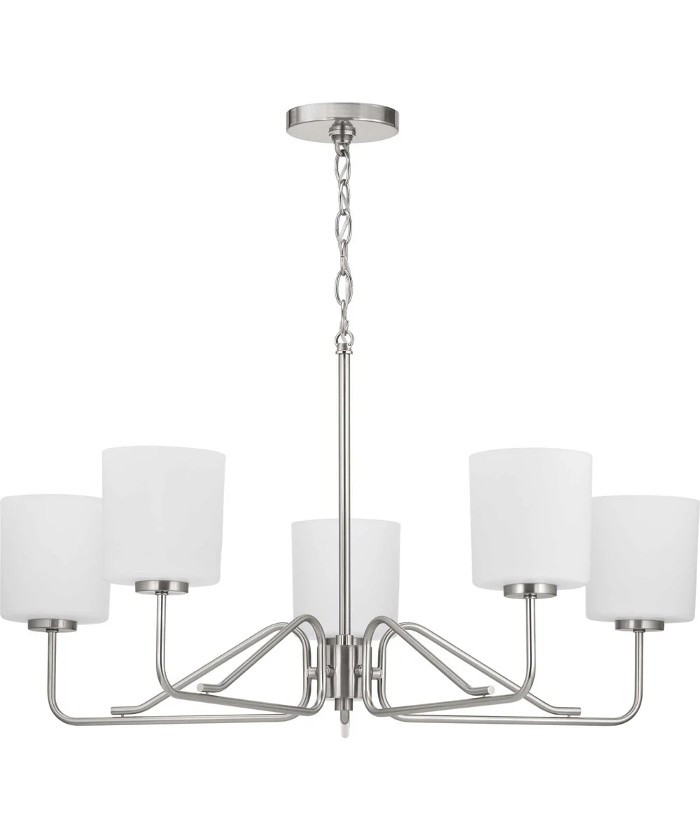 Tobin 5-Light Etched White Glass Modern Chandelier Light Brushed Nickel - Image 7