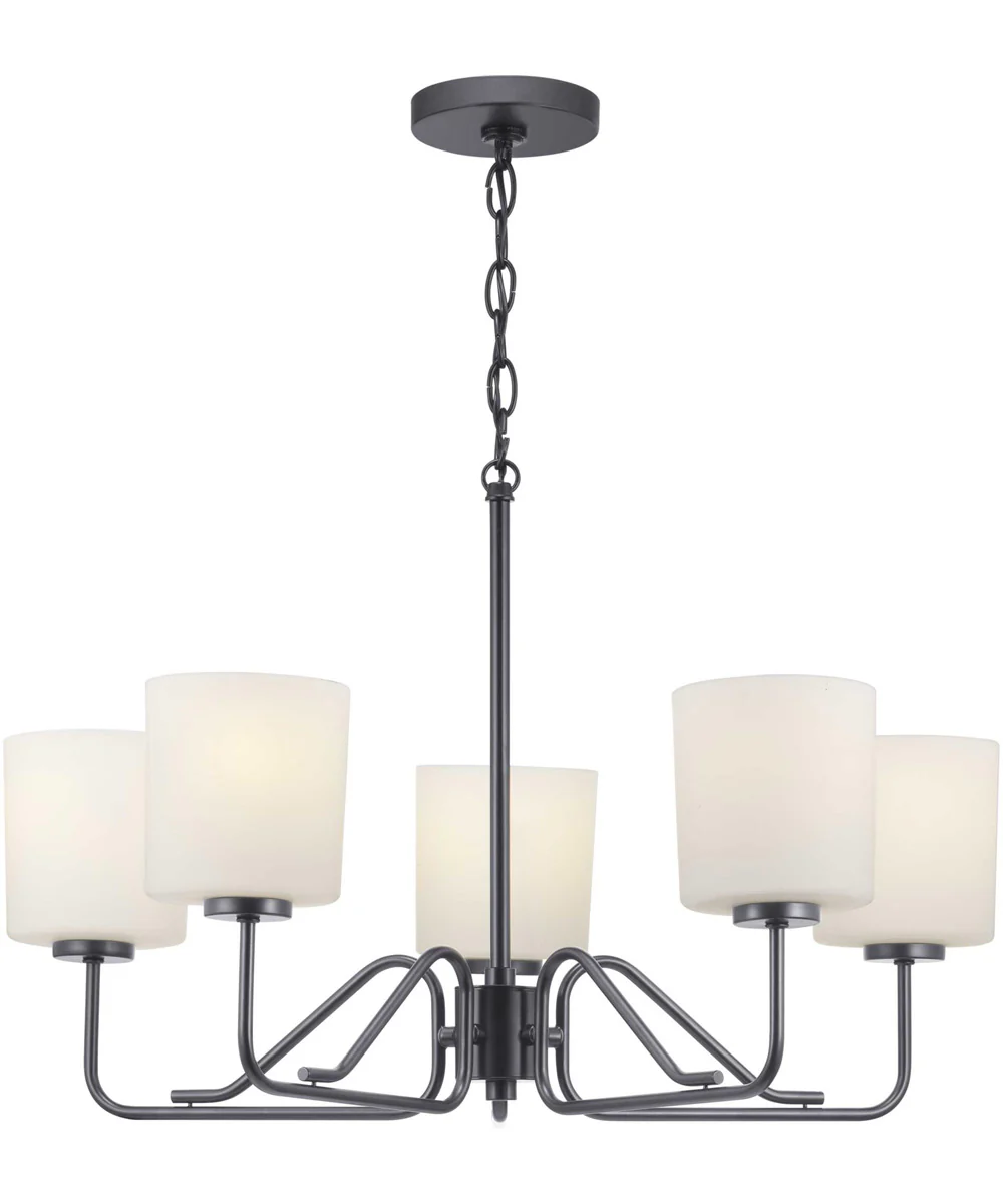 Tobin 5-Light Etched White Glass Modern Chandelier Light Matte Black - Image 10