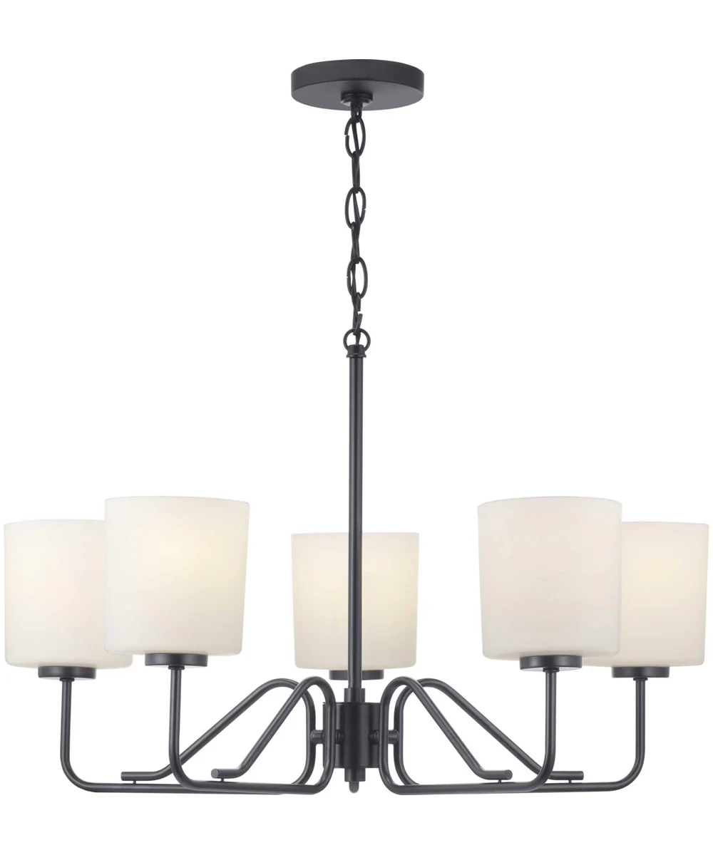 Tobin 5-Light Etched White Glass Modern Chandelier Light Matte Black - Image 11