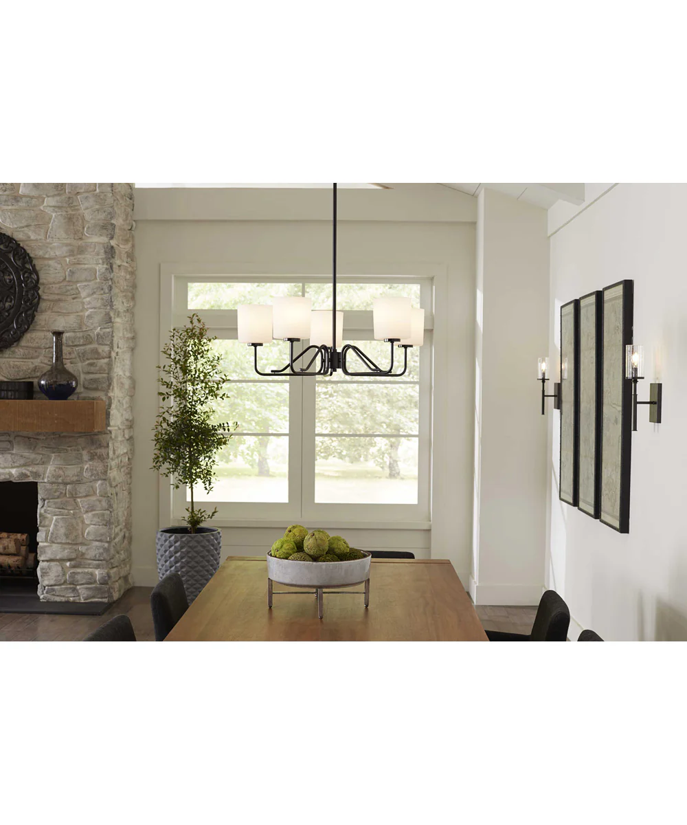 Tobin 5-Light Etched White Glass Modern Chandelier Light Matte Black - Image 4
