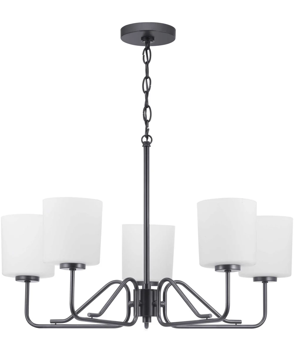 Tobin 5-Light Etched White Glass Modern Chandelier Light Matte Black - Image 7