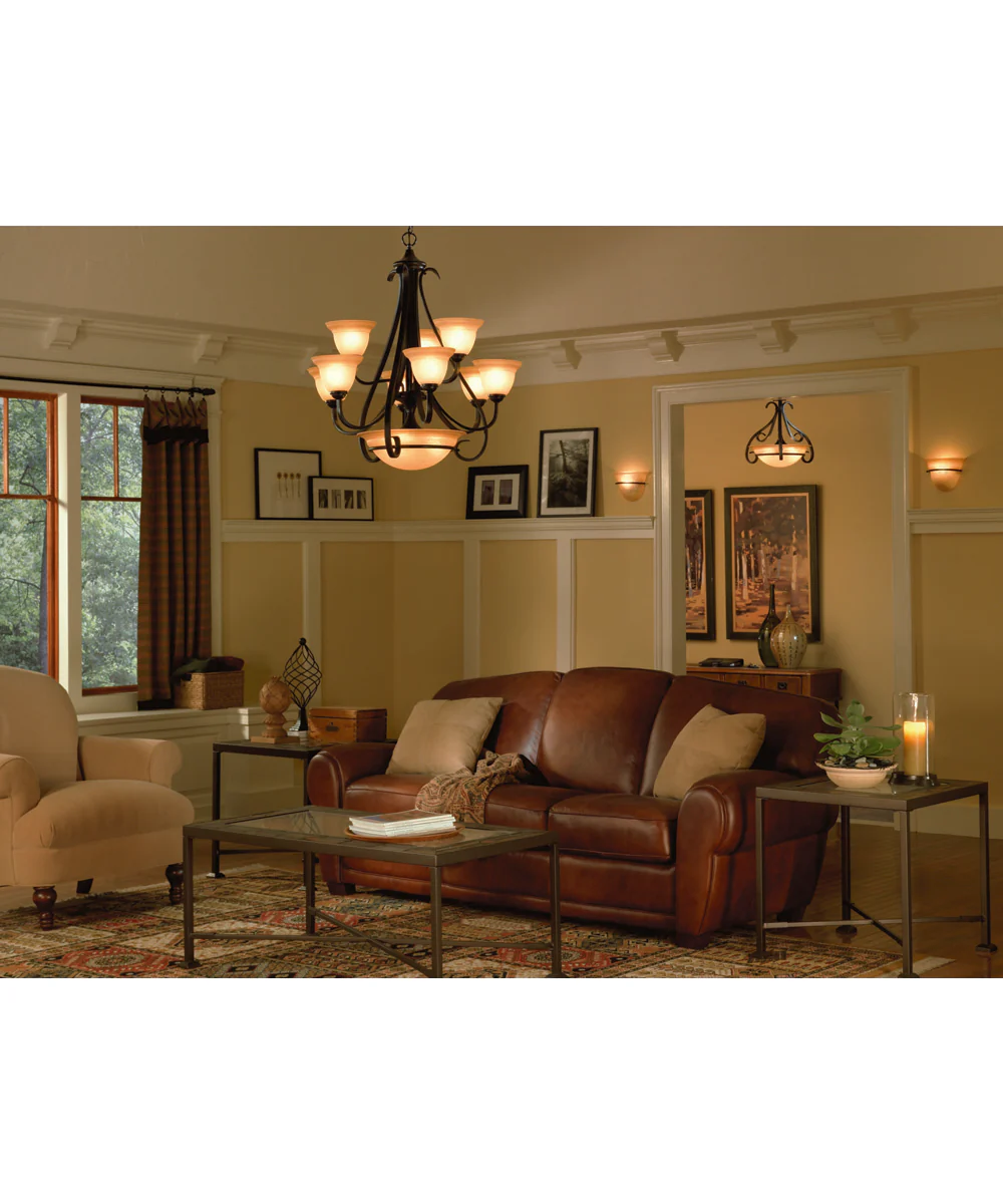 Torino 9-Light Tea-Stained Glass Transitional Chandelier Light Forged Bronze - Image 2