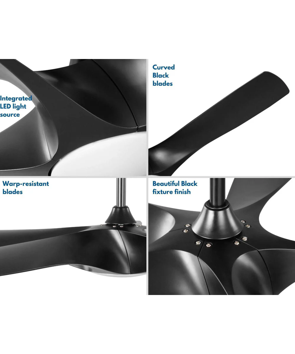 Vernal 60" 5-Blade Matte LED Wifi Transitional Indoor/Outdoor Smart DC Ceiling Fan Black - Image 6