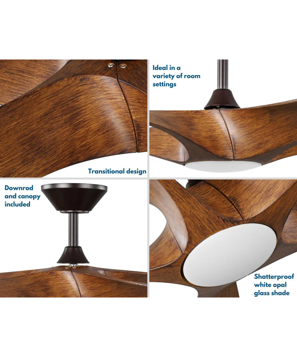Vernal 60" 5-Blade Woodgrain LED Wifi Transitional Indoor/Outdoor Smart DC Ceiling Fan Koa Woodgrain - Image 10