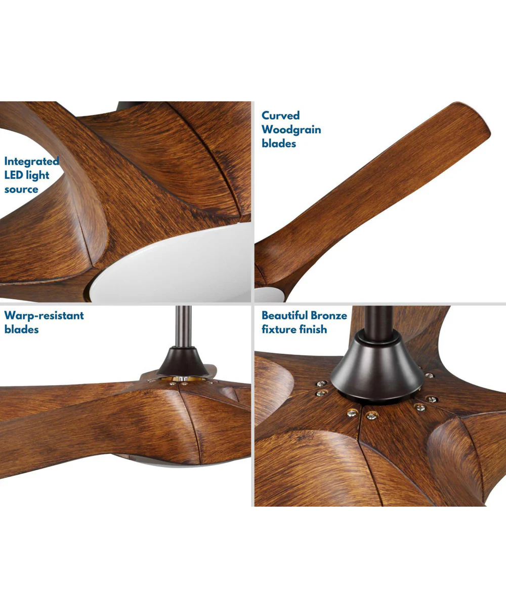Vernal 60" 5-Blade Woodgrain LED Wifi Transitional Indoor/Outdoor Smart DC Ceiling Fan Koa Woodgrain - Image 11
