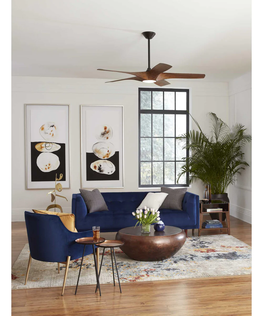 Vernal 60" 5-Blade Woodgrain LED Wifi Transitional Indoor/Outdoor Smart DC Ceiling Fan Koa Woodgrain - Image 2