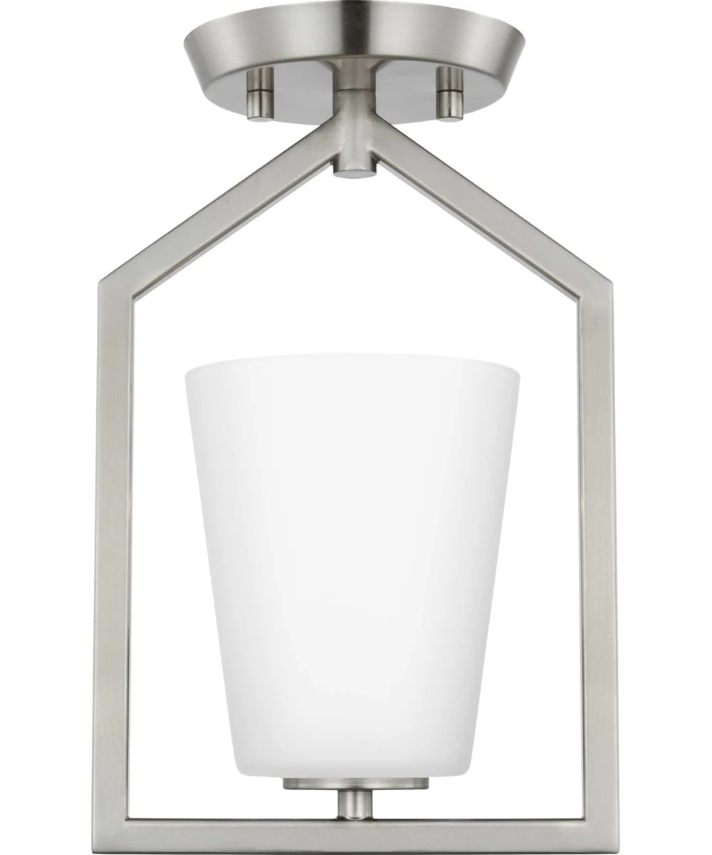 Vertex 1-Light Etched White Contemporary Semi-Flush Mount Brushed Nickel