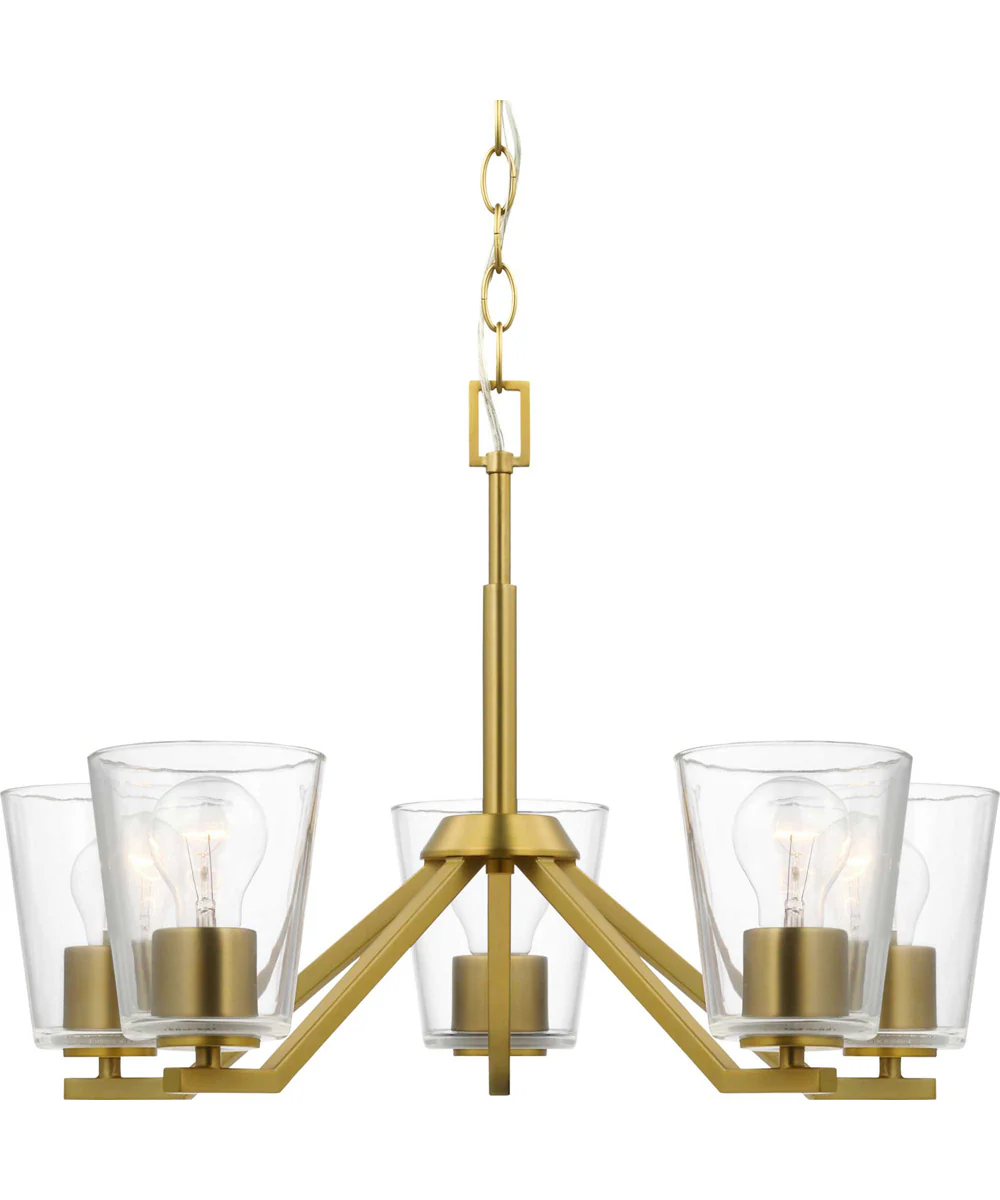 Vertex 5-Light Clear Glass Contemporary Chandelier Brushed Gold