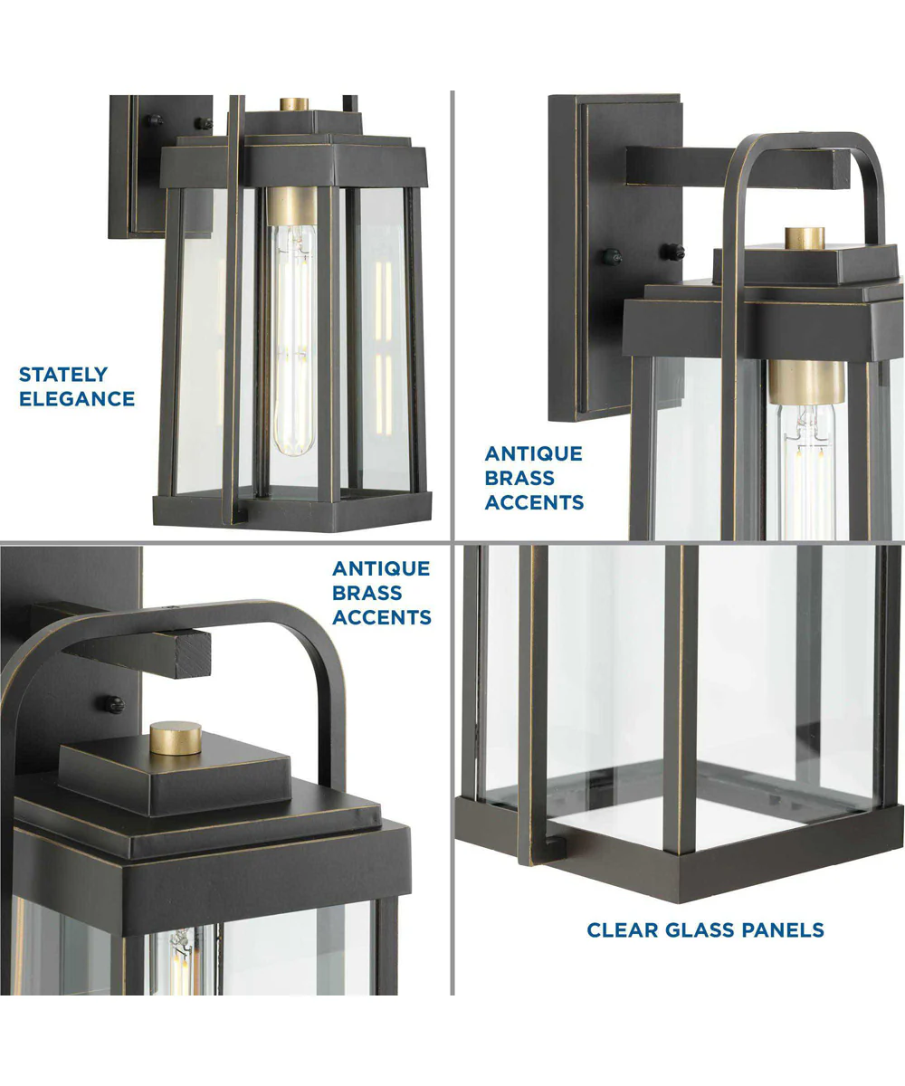Walcott  1-Light with Brasstone Accents Clear Glass Transitional Outdoor Wall Lantern Light Antique Bronze - Image 4