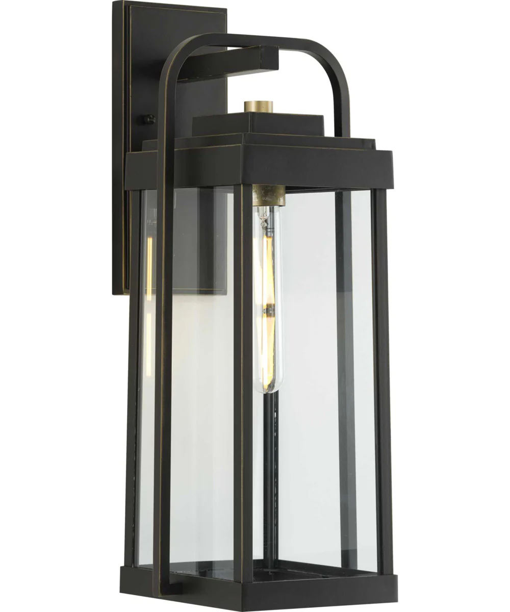 Walcott 1-Light with Brasstone Accents Clear Glass Transitional Outdoor Wall Lantern Light Antique Bronze