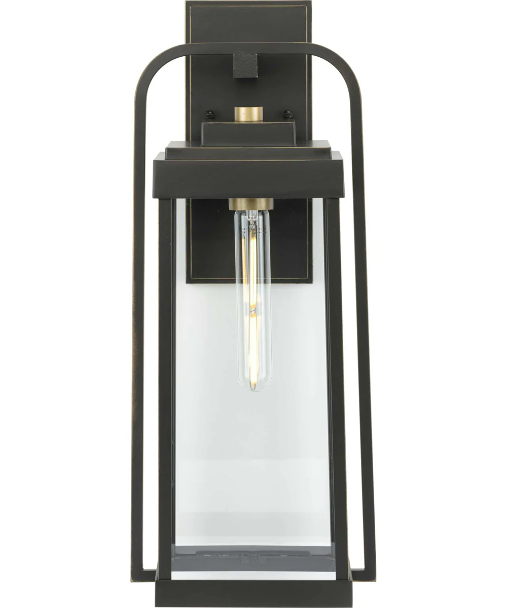 Walcott 1-Light with Brasstone Accents Clear Glass Transitional Outdoor Wall Lantern Light Antique Bronze - Image 3