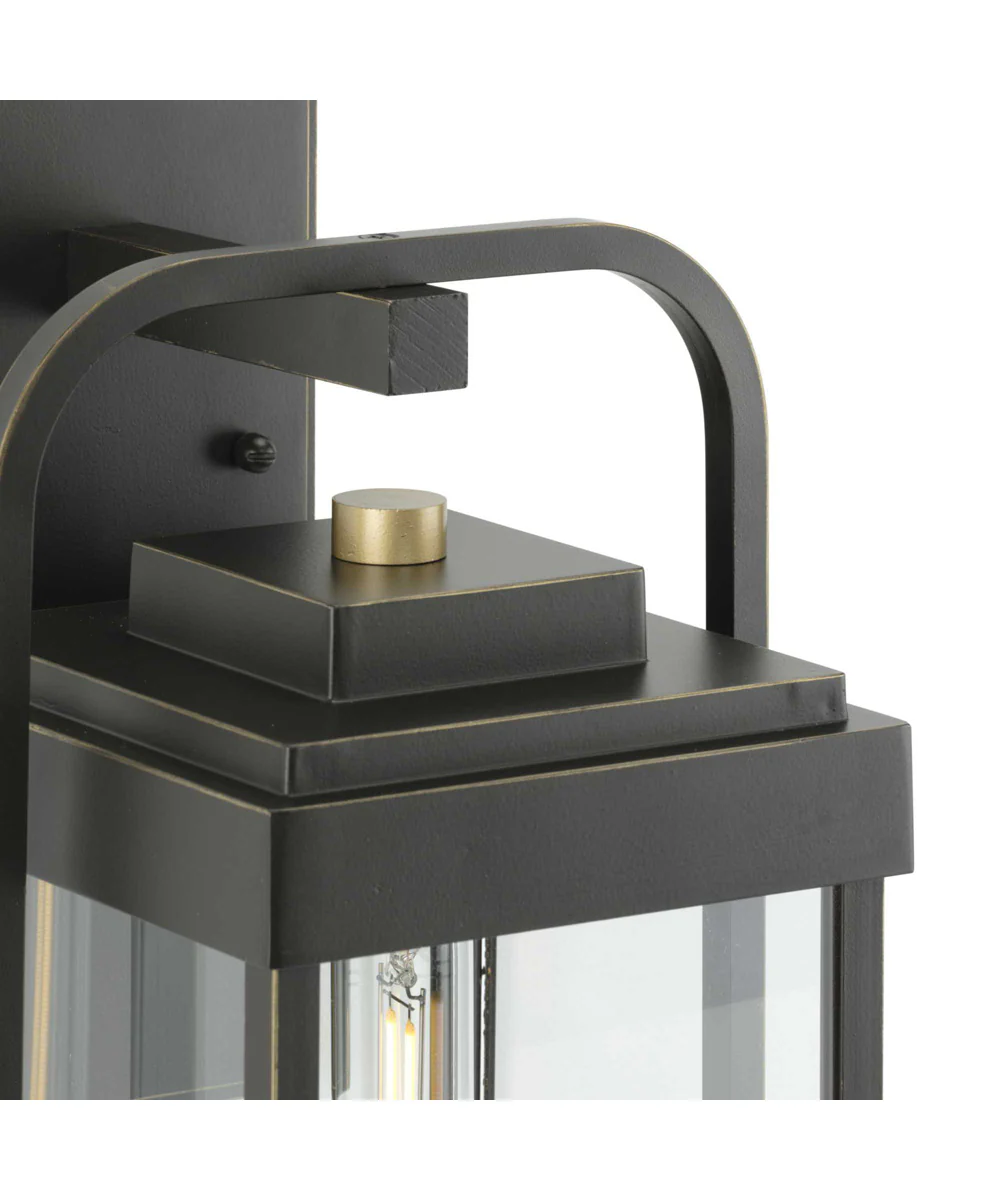 Walcott 1-Light with Brasstone Accents Clear Glass Transitional Outdoor Wall Lantern Light Antique Bronze - Image 4