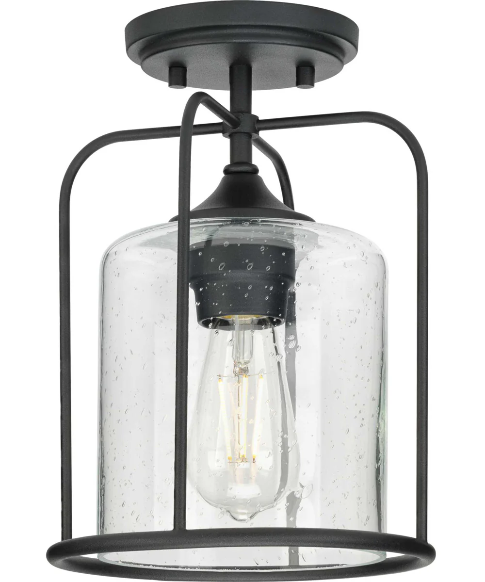 Watch Hill  1-Light Clear Seeded Glass Farmhouse Semi-Flush Light Textured Black - Image 2