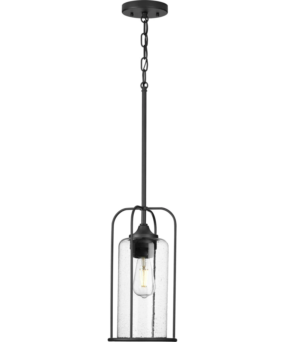 Watch Hill 1-Light Clear Seeded Glass Farmhouse Style Outdoor Hanging Pendant Lantern Textured Black - Image 2