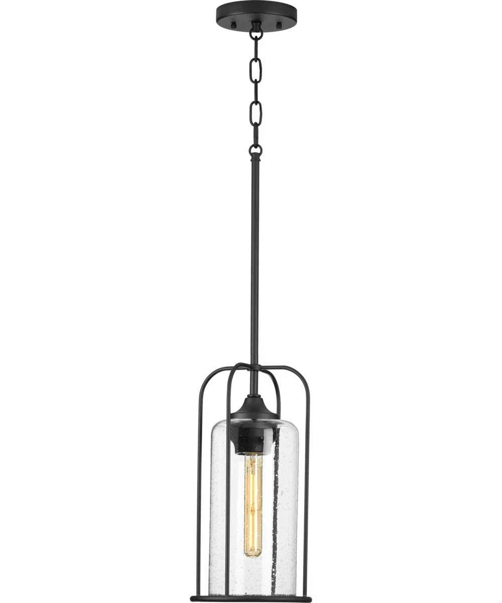 Watch Hill 1-Light Clear Seeded Glass Farmhouse Style Outdoor Hanging Pendant Lantern Textured Black - Image 4