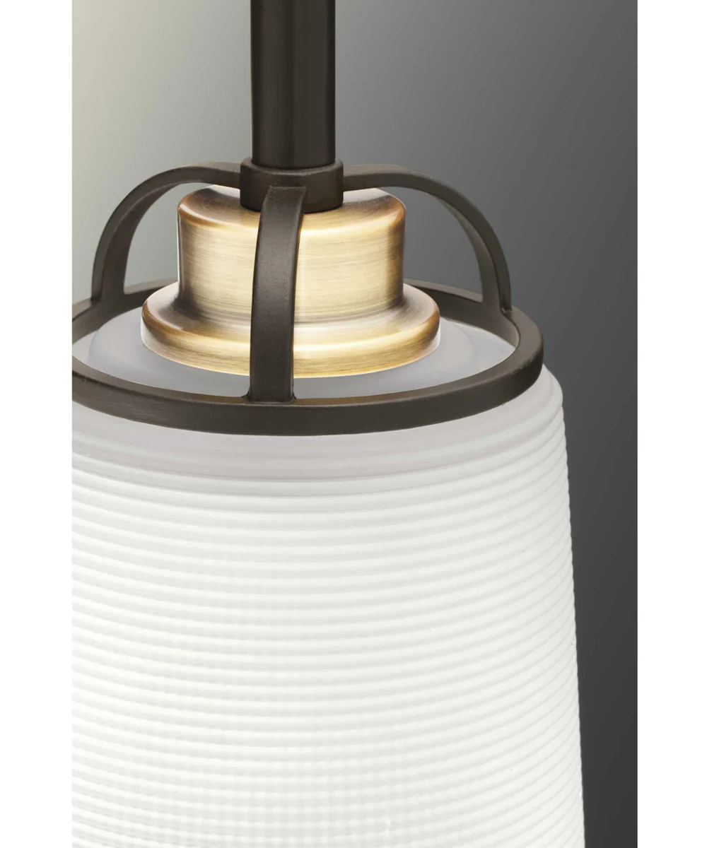 West Village 1-Light Etched Double Prismatic Glass Farmhouse Pendant Light Antique Bronze - Image 3