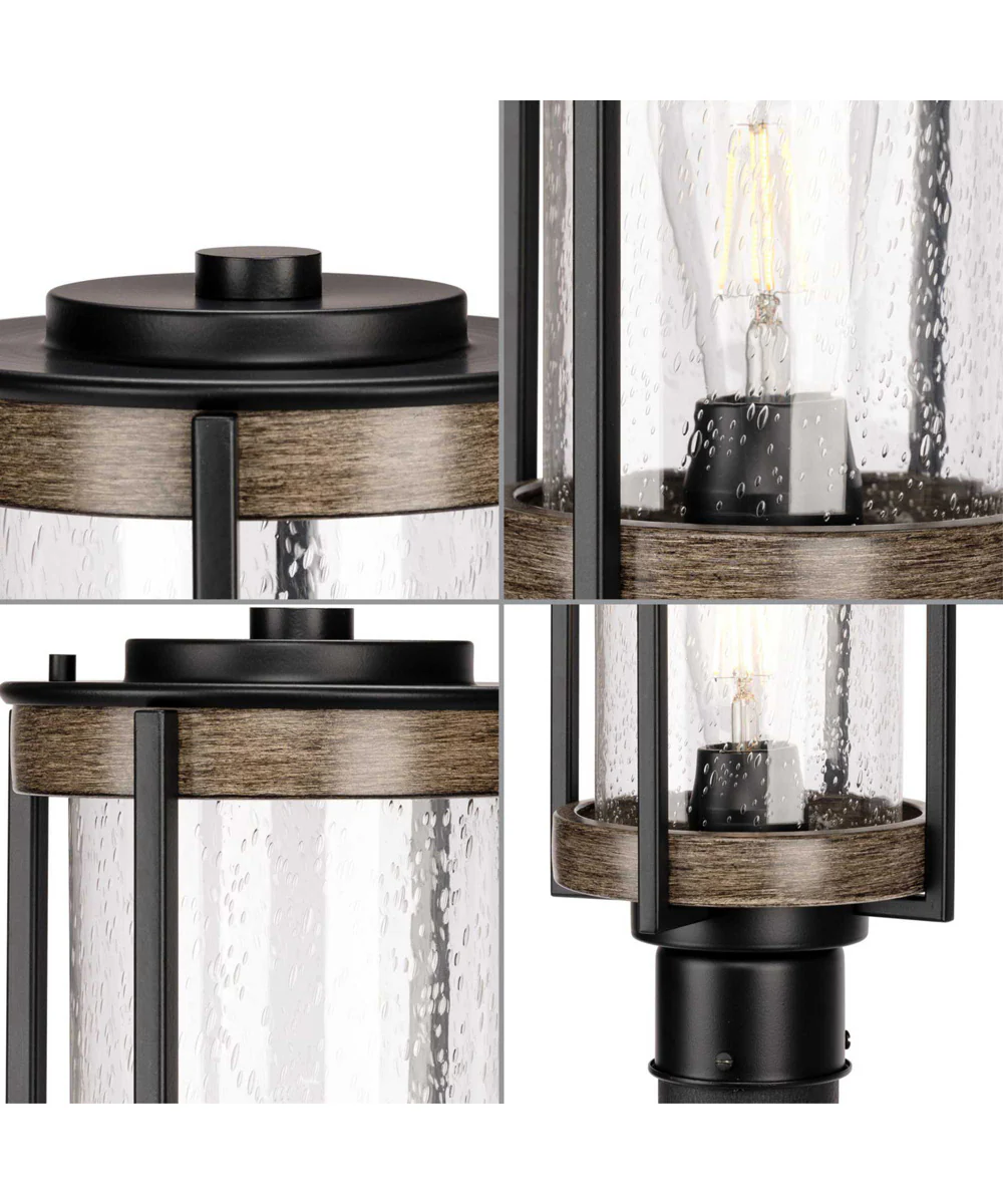Whitmire 1-Light Farmhouse Clear Seeded Glass Outdoor Post Light Matte Black - Image 3