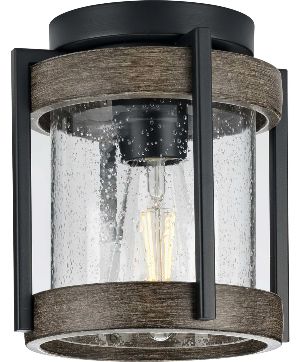 Whitmire  1-Light with Aged Oak Accents Clear Seeded Glass Farmhouse Outdoor Ceiling Mount Light Matte Black - Image 3