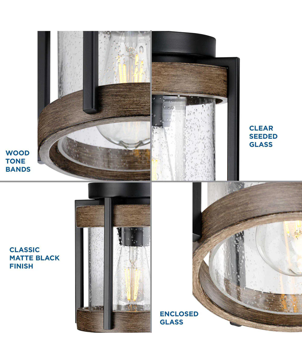 Whitmire  1-Light with Aged Oak Accents Clear Seeded Glass Farmhouse Outdoor Ceiling Mount Light Matte Black - Image 4