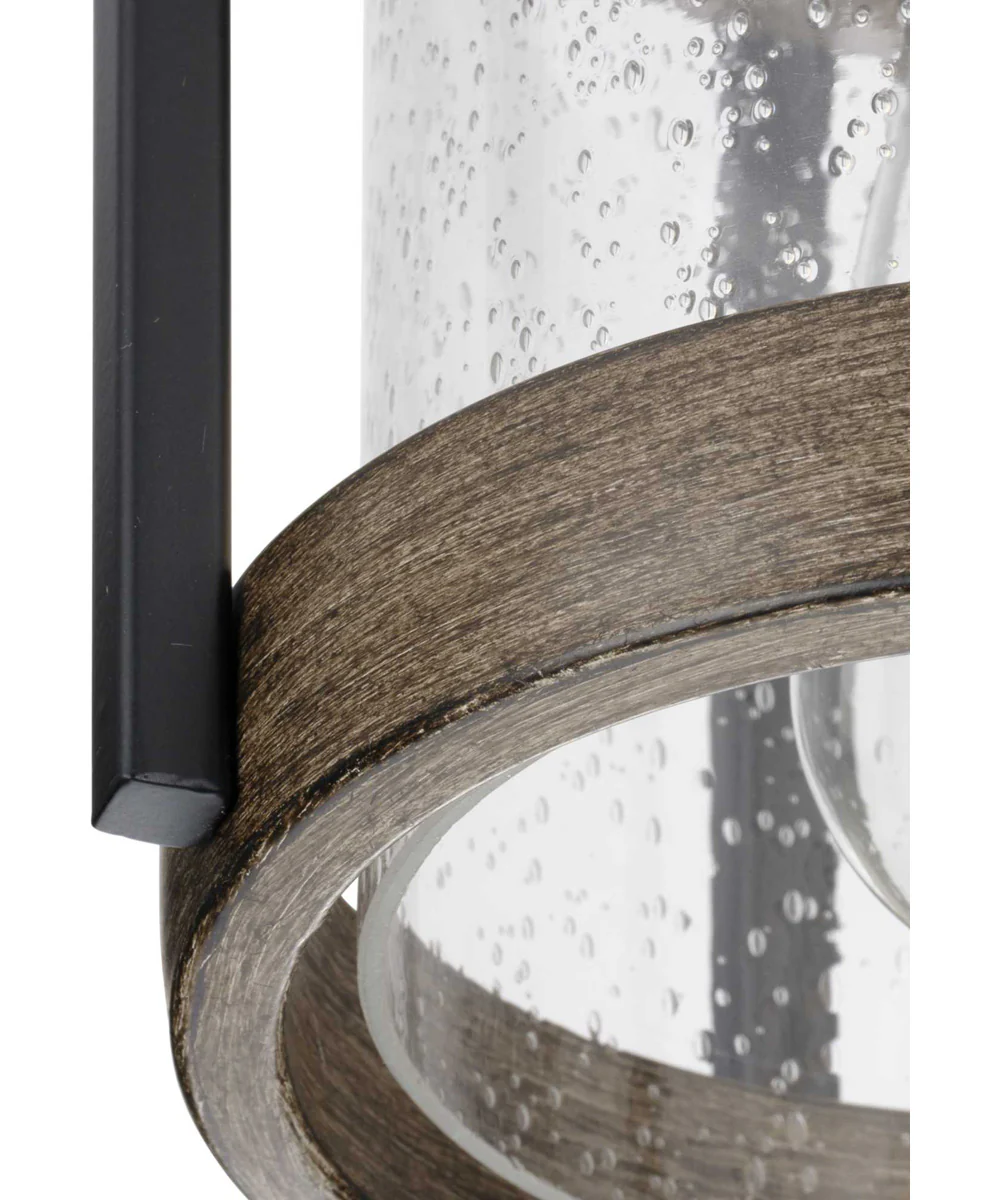 Whitmire  1-Light with Aged Oak Accents Clear Seeded Glass Farmhouse Outdoor Ceiling Mount Light Matte Black - Image 5