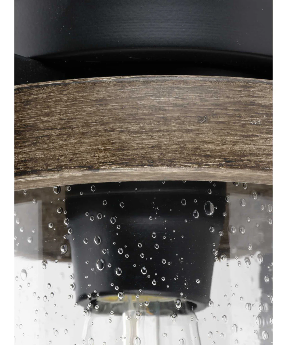 Whitmire  1-Light with Aged Oak Accents Clear Seeded Glass Farmhouse Outdoor Ceiling Mount Light Matte Black - Image 7