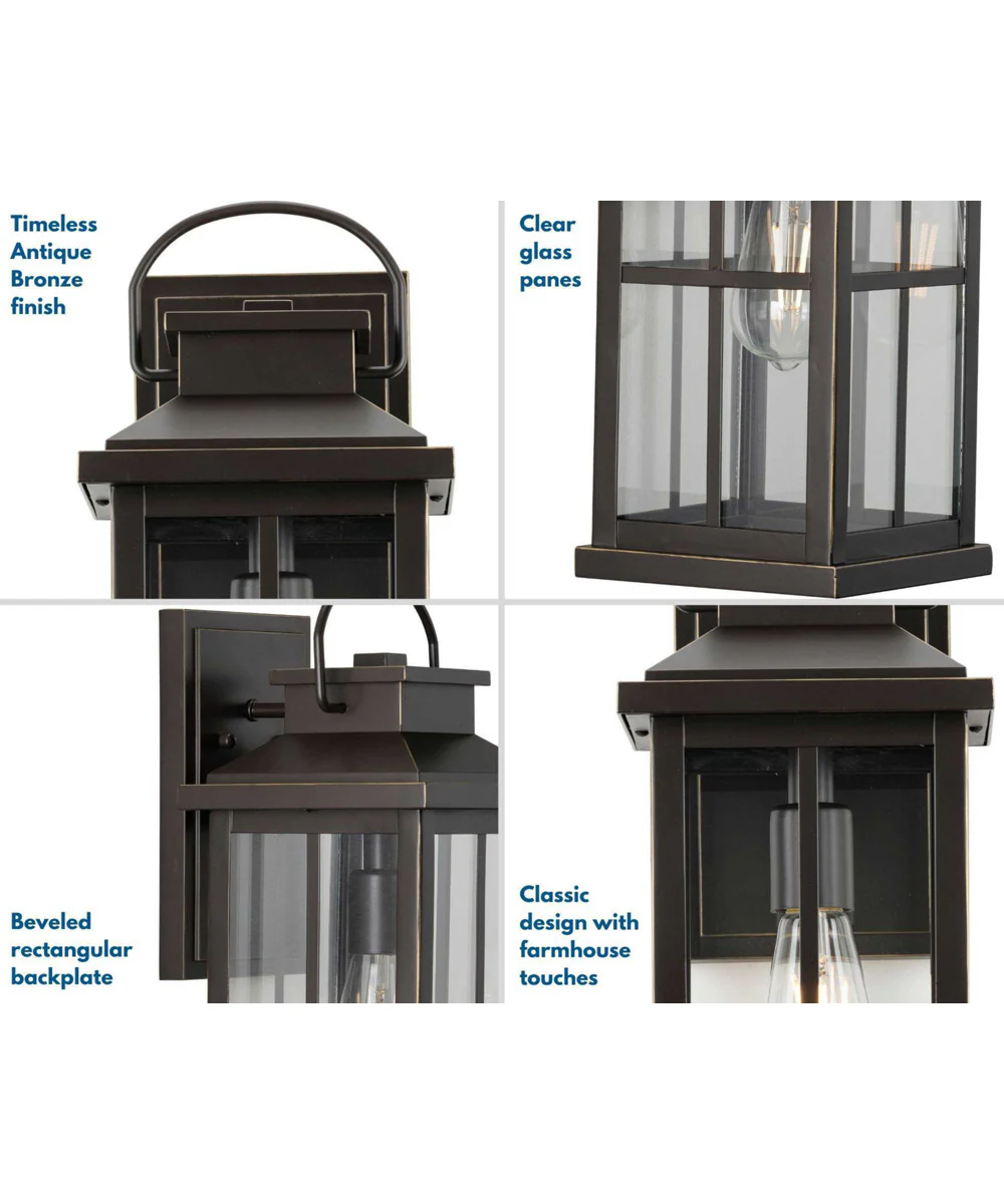 Williamston 1-Light Clear Glass Transitional Style Large Outdoor Wall Lantern Antique Bronze - Image 6