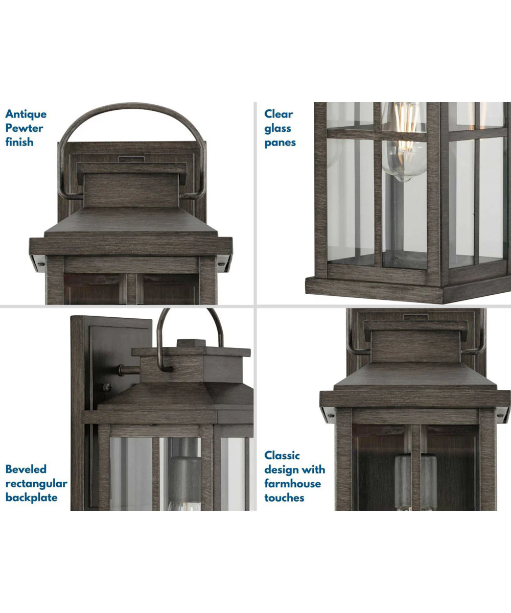 Williamston 1-Light Clear Glass Transitional Style Large Outdoor Wall Lantern Antique Pewter - Image 4