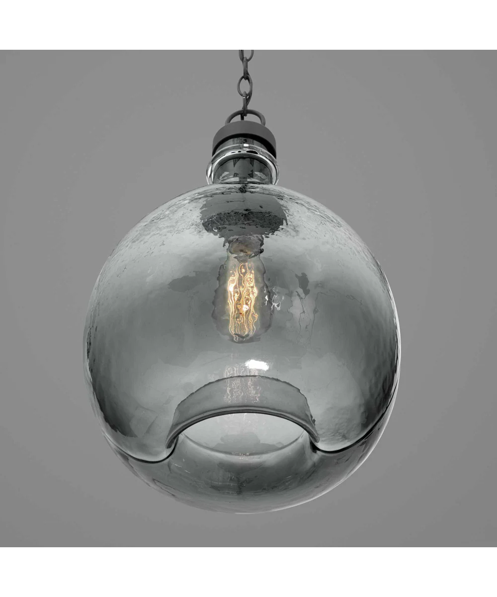 Zin 1-Light Recycled Blue Textured Glass Global Pendant Light Antique Bronze - Image 2