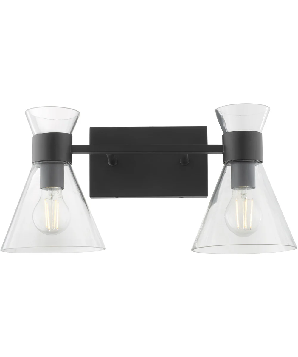 Beldar 2-light Bath Vanity Light Matte Black w/ Clear Glass - Image 2