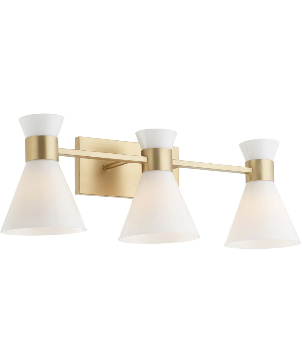 Beldar 3-light Bath Vanity Light Aged Brass w/ Gloss Opal - Image 2