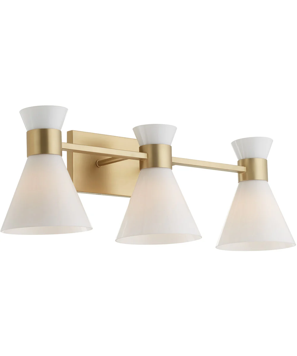 Beldar 3-light Bath Vanity Light Aged Brass w/ Gloss Opal - Image 3