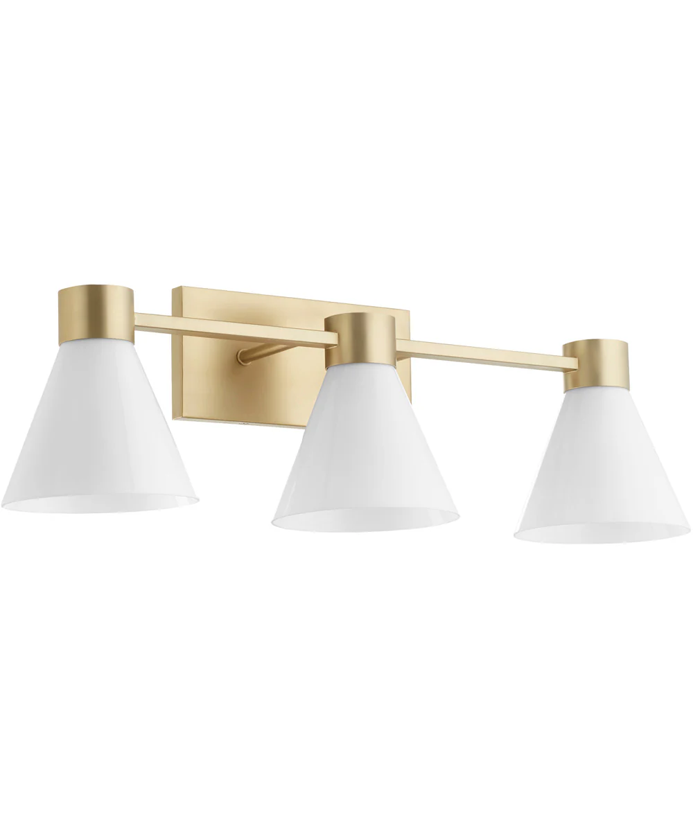 Beldar 3-light Bath Vanity Light Aged Brass w/ Gloss Opal - Image 5