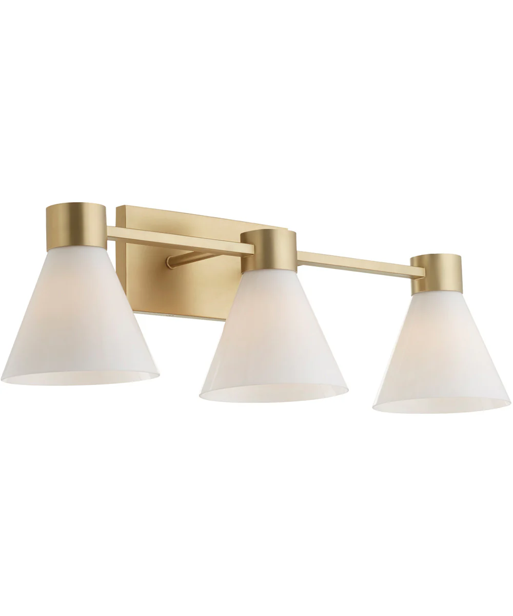 Beldar 3-light Bath Vanity Light Aged Brass w/ Gloss Opal - Image 6