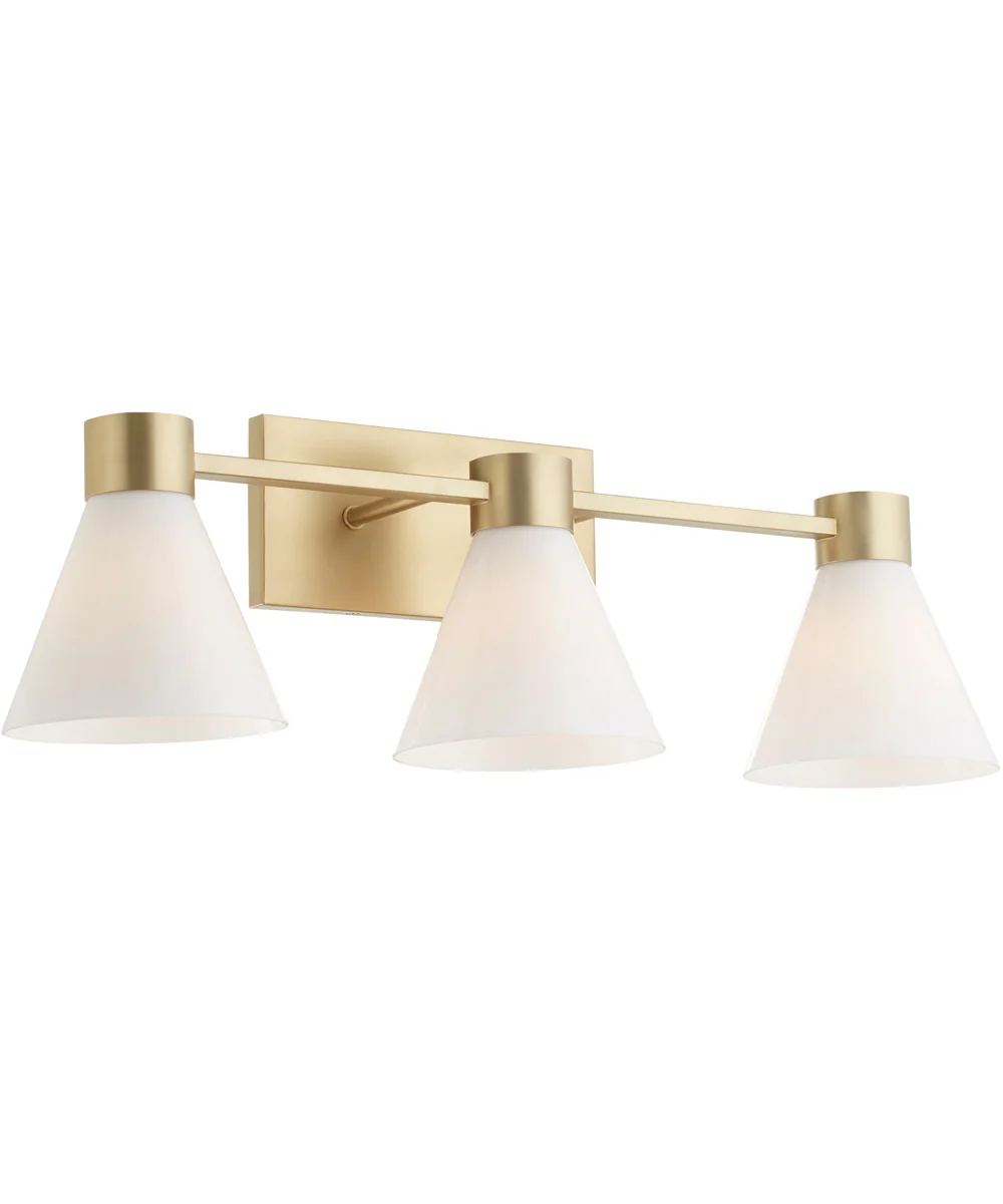 Beldar 3-light Bath Vanity Light Aged Brass w/ Gloss Opal - Image 7