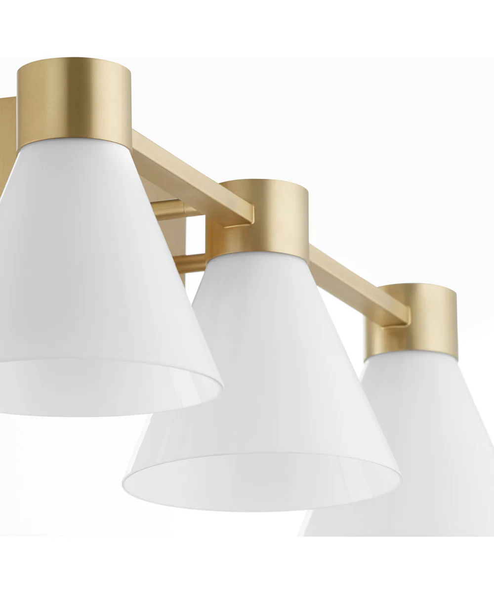 Beldar 3-light Bath Vanity Light Aged Brass w/ Gloss Opal - Image 8