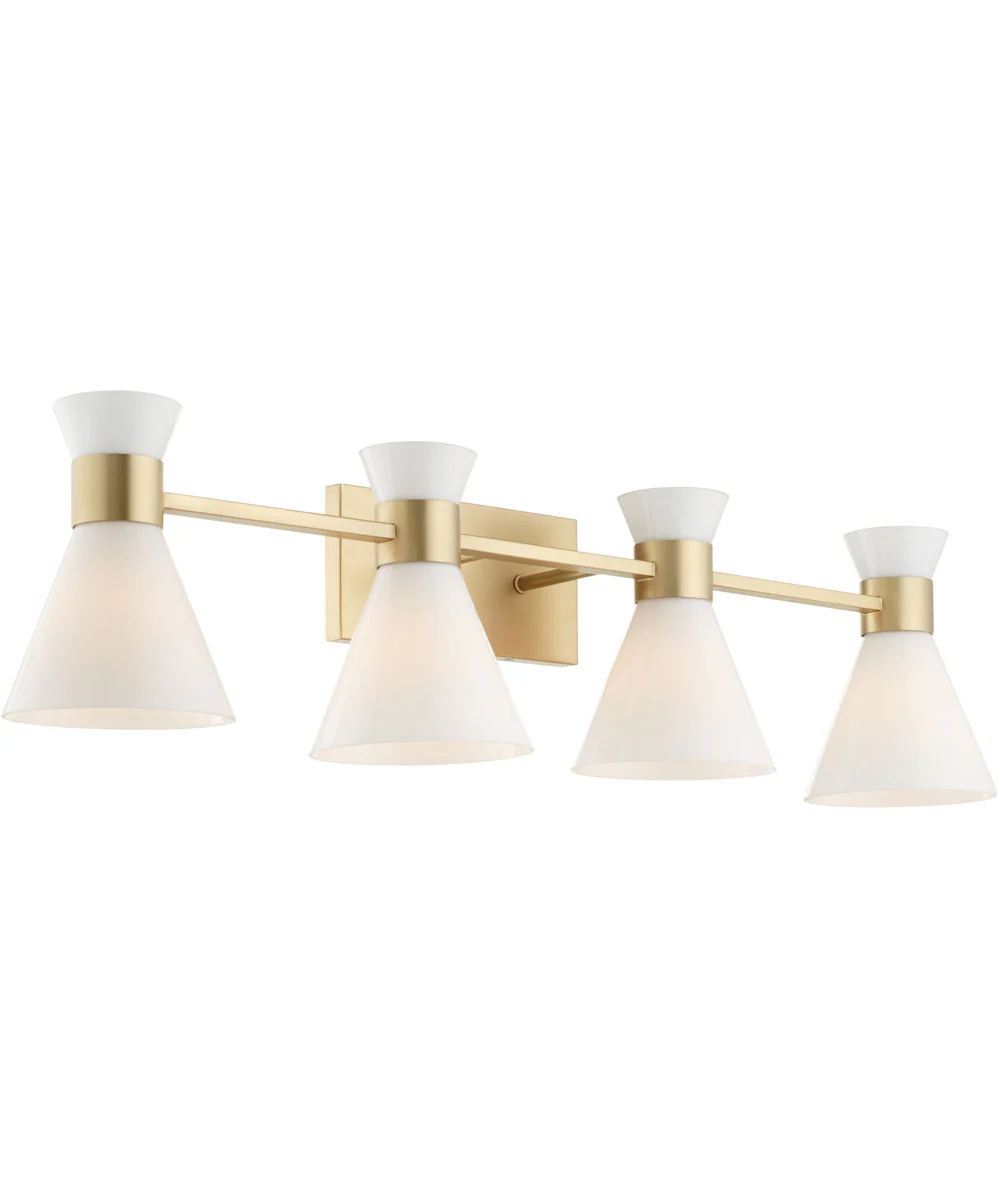 Beldar 4-light Bath Vanity Light Aged Brass w/ Gloss Opal - Image 2