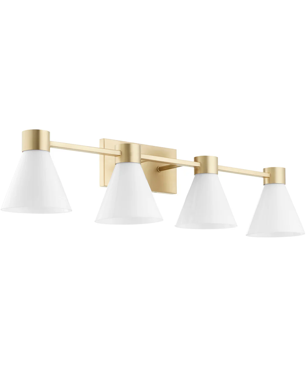 Beldar 4-light Bath Vanity Light Aged Brass w/ Gloss Opal - Image 5