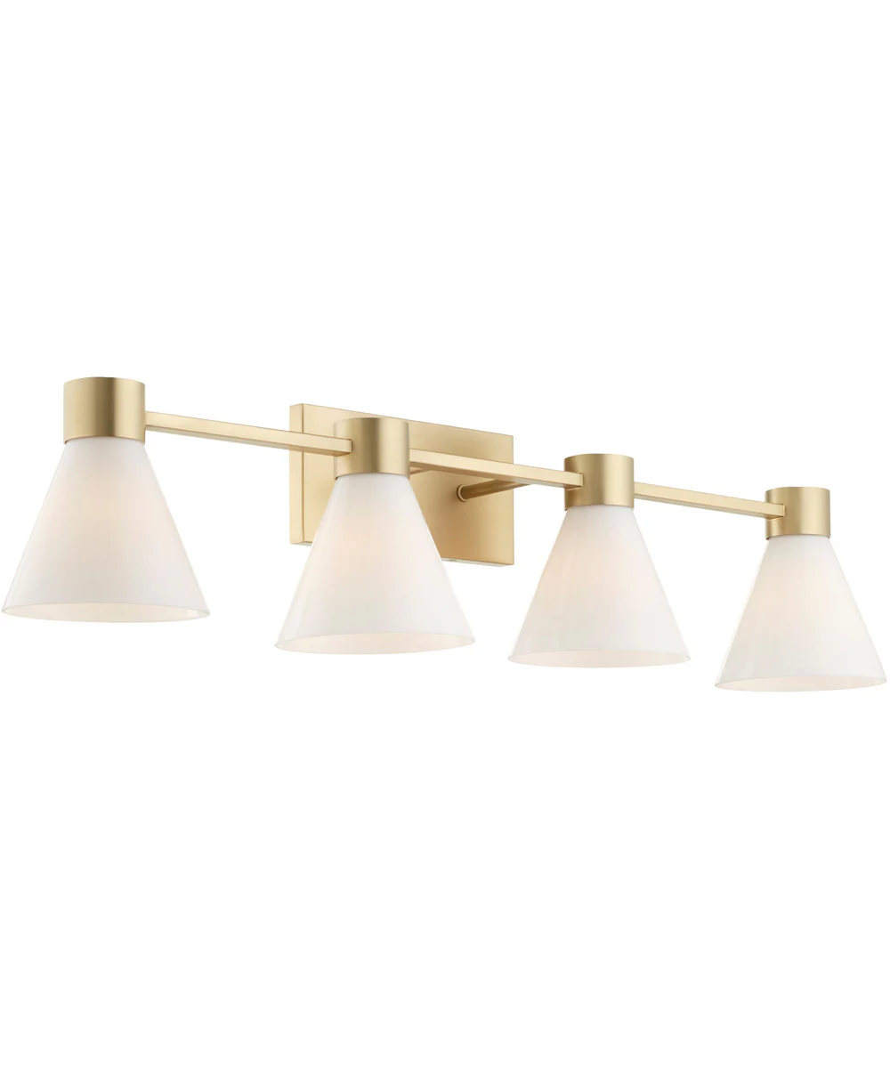 Beldar 4-light Bath Vanity Light Aged Brass w/ Gloss Opal - Image 6